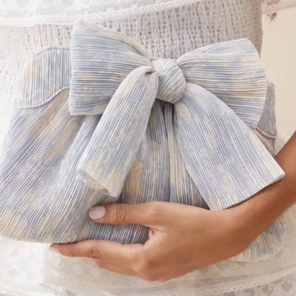 Loeffler Randall Rayne Blue Floral Bow Clutch —perfect bridal purse! Like New - Picture 2 of 5